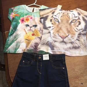 Zara and M&S Girls T-shirts and denim skirt
